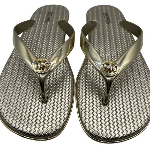 Michael Kors Womens 8M Jelly PVC Flip Flops Metallic Gold Sandals Beach Vacation - Picture 6 of 11
